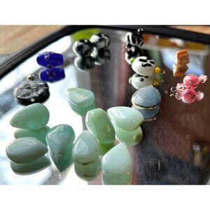 Bundle of 17 Assorted Beads for Crafting Jade Blue Floral Glass Beads Jewelry Be